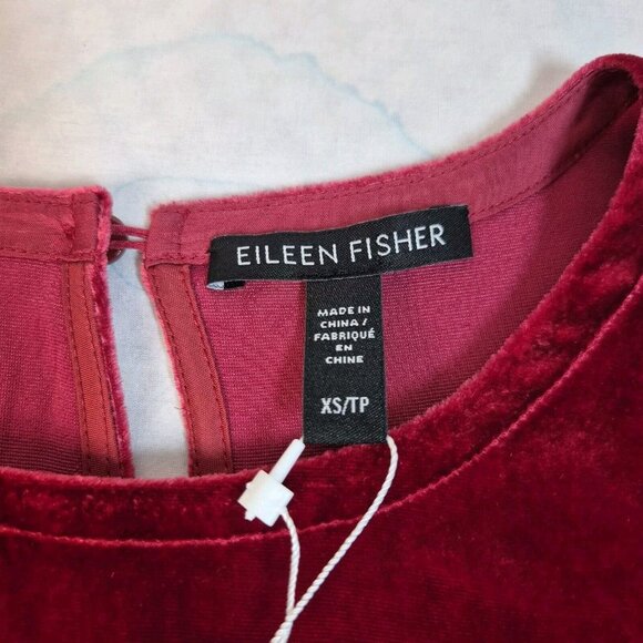 Eileen Fisher Womens Size XS Ruby Red Silk Velvet Crew Neck Knee Length Dress (3 - Picture 9 of 11